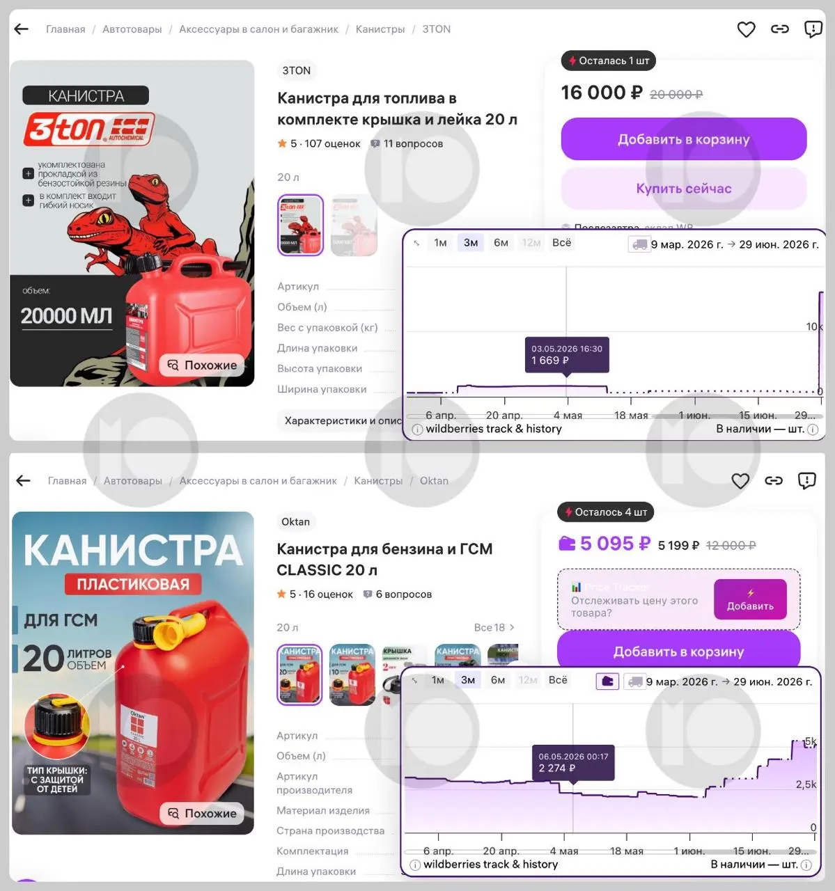 На фоне топливного кризиса цены на популярные 20‑литровые канистры резко выросли: некоторые модели подорожали почти в десять раз, продажи и перепродажа емкостей также увеличились.